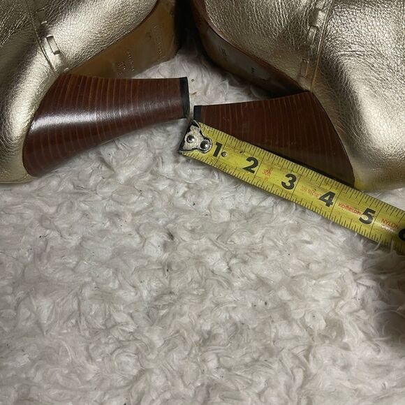 Marc Jacobs leather metallic gold slip on ankle heels boots stitching accent SZ7 - Picture 7 of 12